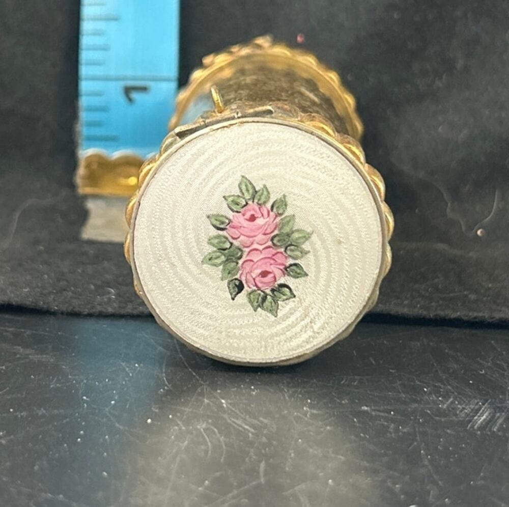 c1910 Flapper Case Double Ended Brass Compact with Guilloche Enamel HTF